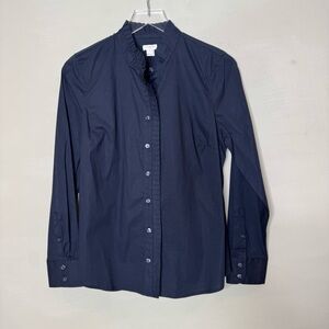 J. Crew black long-sleeve ruffle-collar button-up shirt in cotton poplin size m